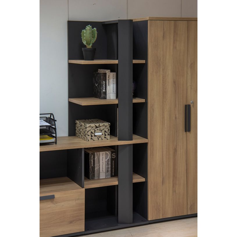 3483601088849-Bibliothèque ARCADE -  L60 x H182 x P45 - 4 étagères - chêne/anthracite-P_400013552_2-1