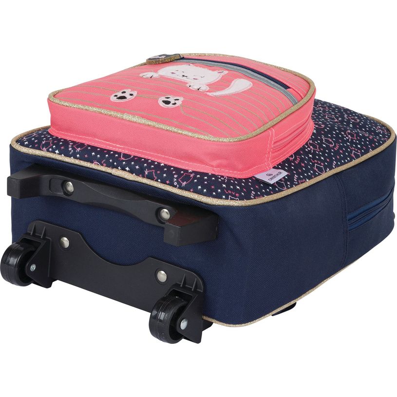 3664447148205-Petit Sac à dos à roulettes Chaton - 1 compartiment - corail et marine - Oberthur-P_405132277_3-2