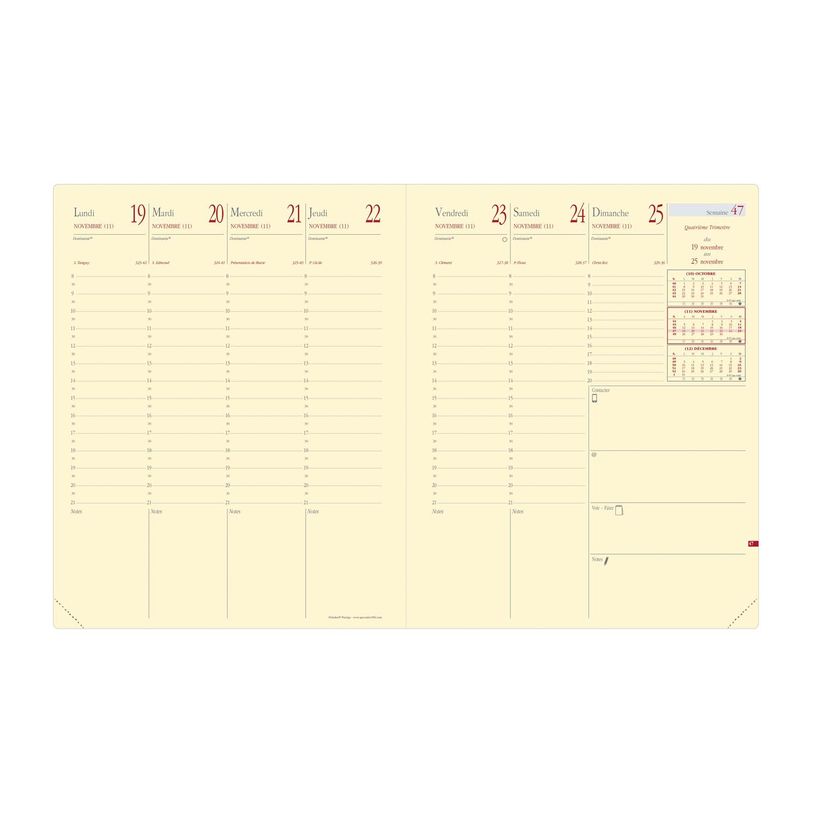 3371010498802-Agenda Marlow President Prestige avec répertoire - 1 semaine sur 2 pages - 21 x 27 cm - bordeaux - Quo--1