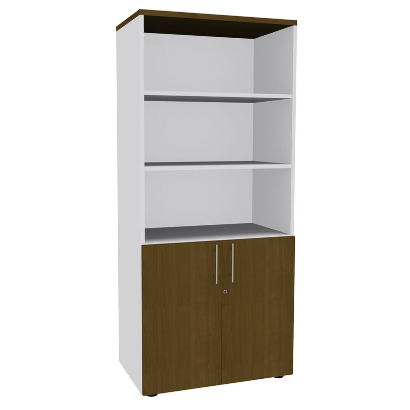 3253310526242-Bibliothèque IDRA/DUAL  avec 2 portes basses - L80 x H180 x P47 - Corps blanc - Portes et-P_405152479_2-0