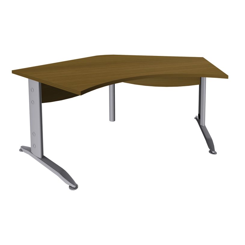 3253310491830-Bureau symétrique 120° IDRA - L185 cm - Pied alu - plateau imitation noyer-P_405152528_1-0