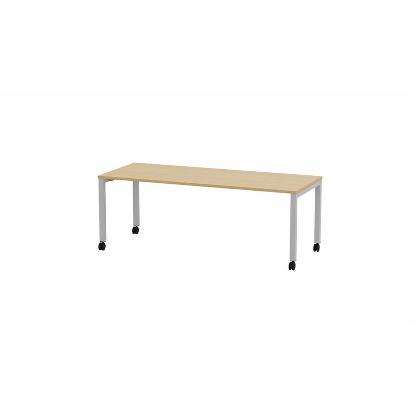 3617350002584-Table de réunion mobile ARIAL - L200 x P80 cm - plateau imitation chêne clair - pieds gr-P_405153542_1-0