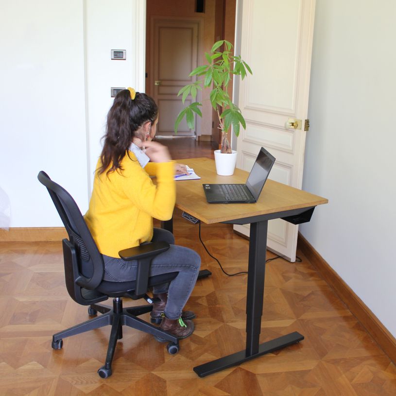 3760350285720-Bureau électrique VICTOR - L180x80cm - Pieds noirs - plateau chêne massif-P_405156051_6-5