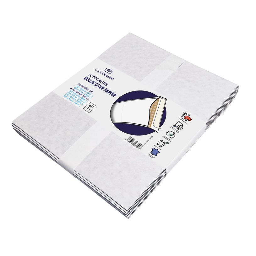 3240180238047-La Couronne - 10 Pochettes bulles d'air papier 180 x 265 mm - Bicouche 100 gr - kraft blan-P_405160492_1-0