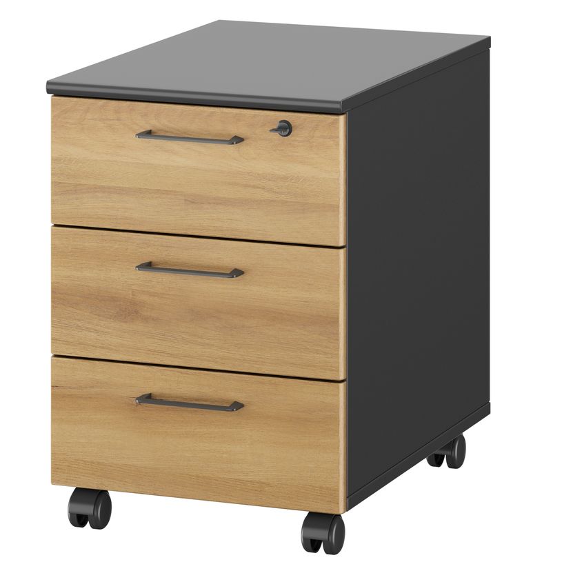3483601225602-Caisson mobile JAZZ+ - Profondeur 60 cm - 3 tiroirs - monté - chêne du bocage-P_405165119_1-0