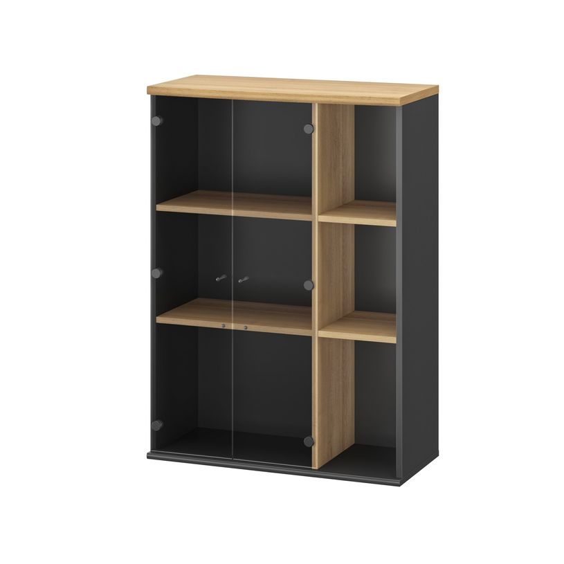 3483601225657-Rangement haut JAZZ+ - L80 x H112 x P39 - 2 portes vitrées - chêne du bocage-P_405165122_1-0