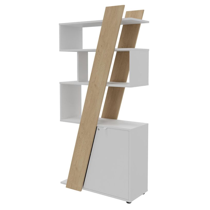3253310544543-Bibliothèque KHEOPS - porte à droite - structure blanc perle - finition imitation chêne-P_405224007_1-0