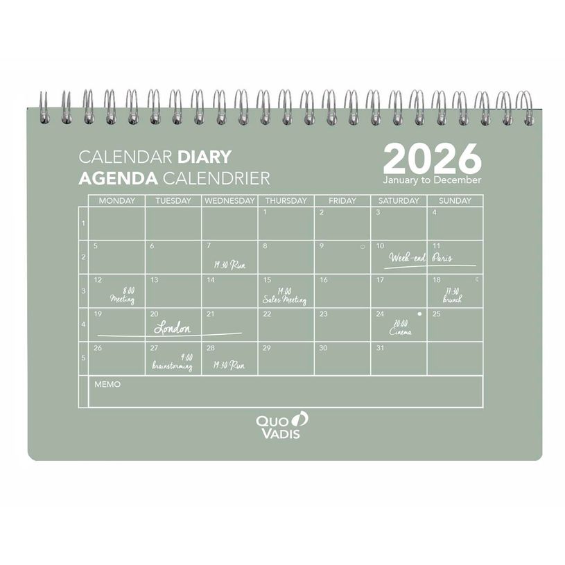 3371010529124-CALENDAR DIARY Multilingue - Couverture Oslo translucide - calendar vert - 16x24 cm - Mensuel - 12 mois de de janvier à déc--0