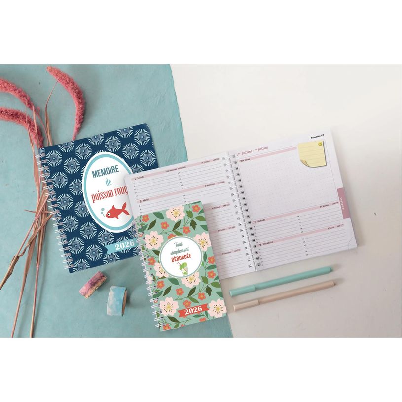 3660942088428-Agenda de bureau Dodo & Cath Lady 18S spiralé - 1 semaine sur 2 pages - 15 x 17 cm - Poisson - Exacomp--2