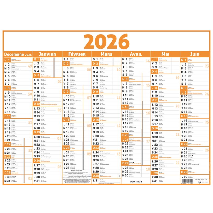 3664447209524-Calendrier Classique - 7 mois par face - 210 x 265 mm - orange - Oberthur--0