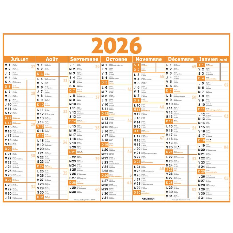 3664447209524-Calendrier Classique - 7 mois par face - 210 x 265 mm - orange - Oberthur--1