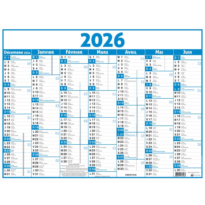 3664447209531-Calendrier Classique - 7 mois par face - 320 x 420 mm - bleu - Oberthur--0
