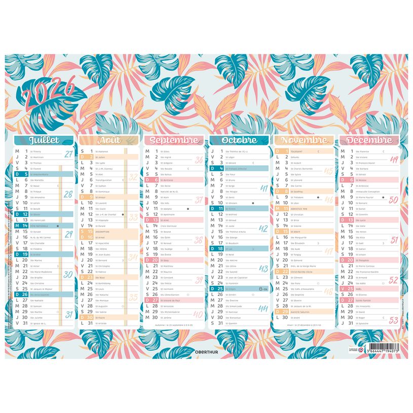 3664447194066-Calendrier Motifs - 6 mois par face - 210 x 265 mm - Oberthur--0