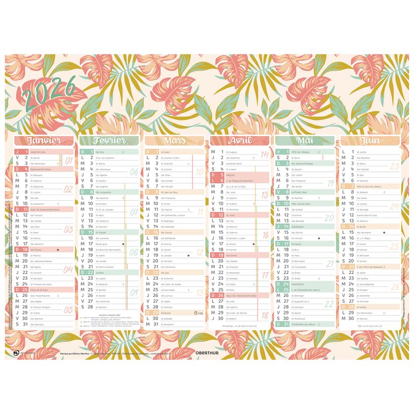 3664447194073-Calendrier Motifs - 6 mois par face - 320 x 420 mm - Oberthur--0