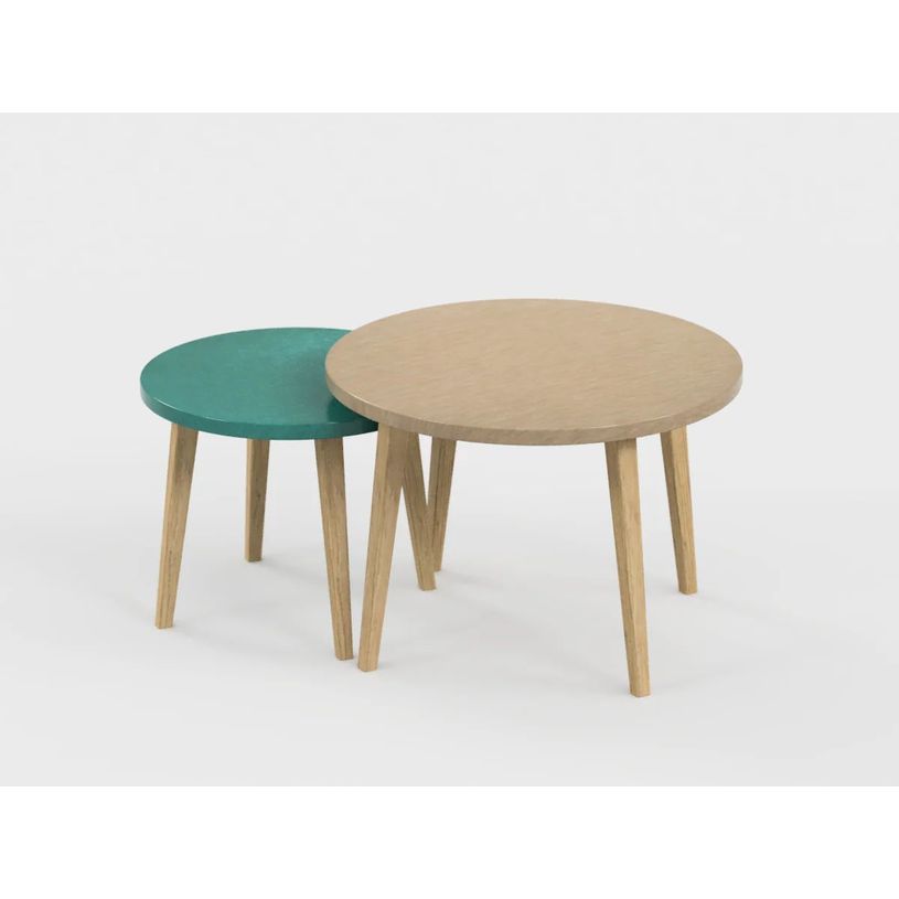0404052551013-Lot de 2 tables basses - 60X42cm & 45X37cm - Camel et Vert Sauvage--0