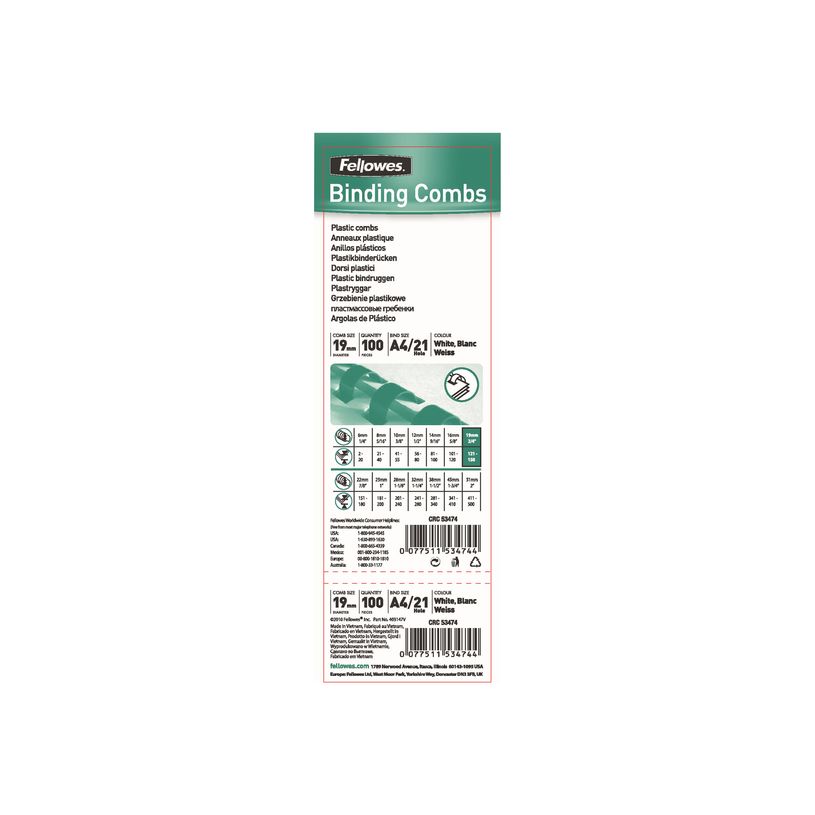 0077511534744-Fellowes - 100 anneaux de reliure en plastique - 19 mm - jusqu'à 150 feuilles - blanc-P_79140724_1-0