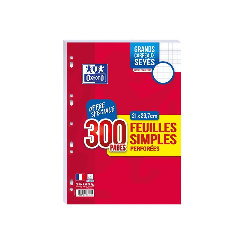 3020127878235-Oxford - feuilles simples A4 - 300 pages sous film - grands carreaux (Seyes) - perforées-P_79350374_1-0