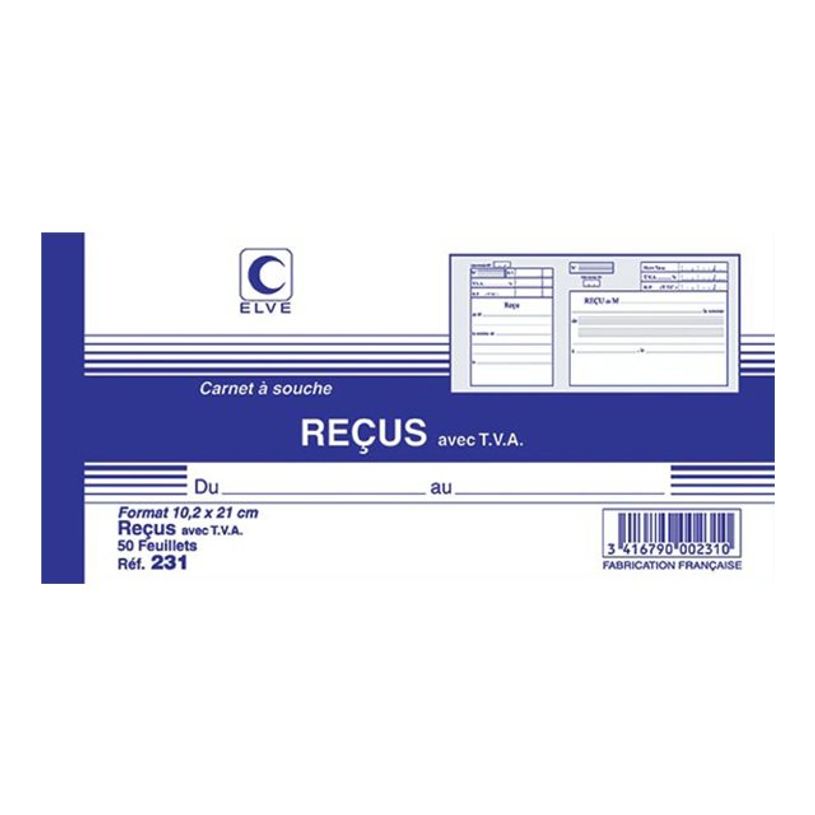 3416790002310-ELVE - Carnet à souche reçus avec TVA - 50 feuillets - 10,5 x 21 cm-P_79362494_1-0