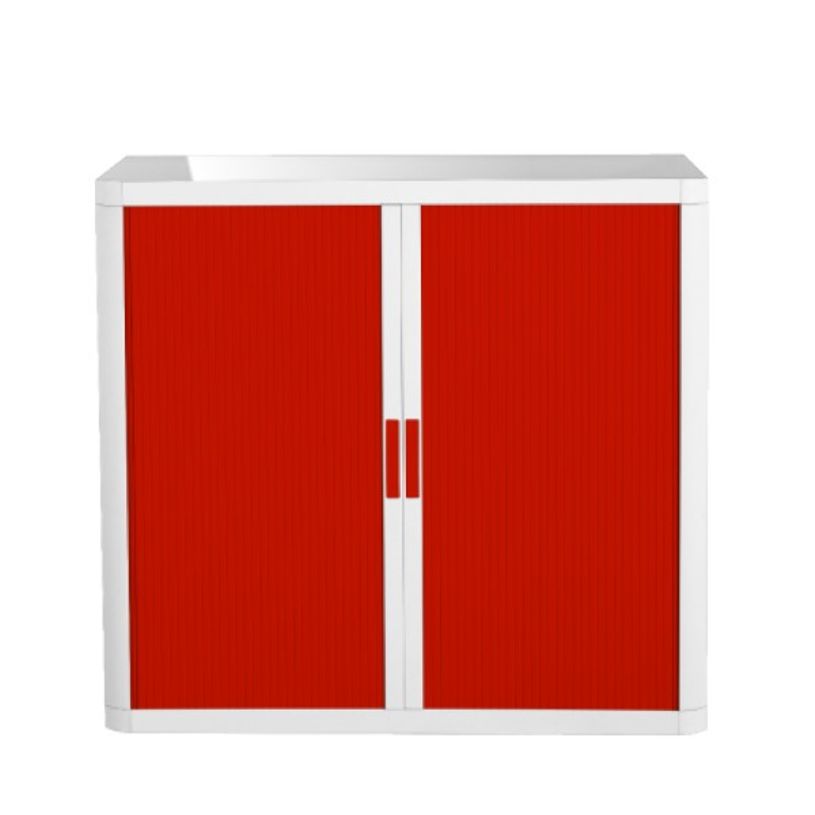 3660141930191-Armoire basse à rideaux EASY OFFICE - 110 x 104 x 41,5 cm - Corps blanc - Rideaux et poign-P_79362569_1-0