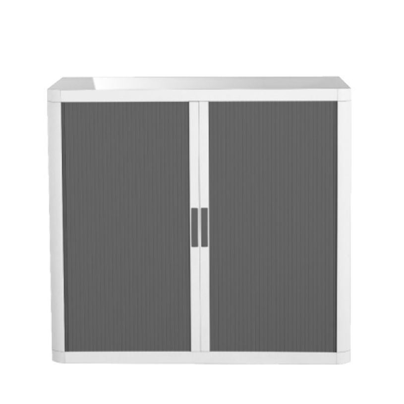 3660141930207-Armoire basse à rideaux EASY OFFICE - 110 x 104 x 41,5 cm - Corps blanc - Rideaux et poign-P_79362570_1-0