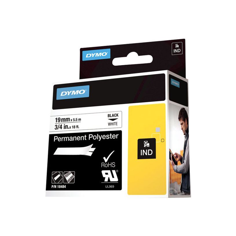 0071701184849-Dymo - Ruban d'étiquettes polyester auto-adhésives - (19 mm x 3,5 m) - fond blanc écritu-P_79374710_8-2