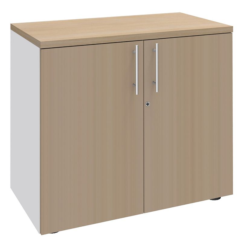 3253310134393-Armoire basse IDRA/DUAL - H72 x L80 x P47 - 2 portes - Corps blanc - Dessus et portes imita-P_79377102_1-0