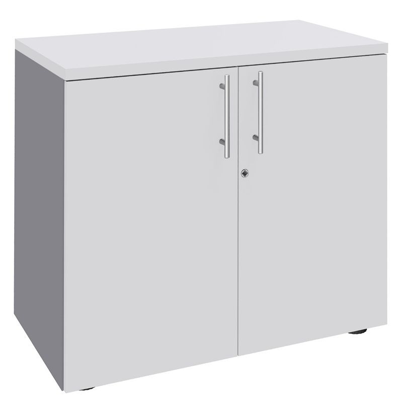 3253310174542-Armoire basse IDRA/DUAL - H72 x L80 x P47 - 2 portes - Corps alu - Dessus et portes Blanc p-P_79377115_1-0