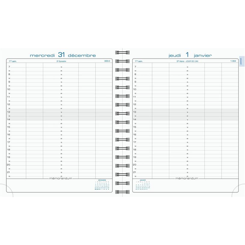 3660942010771-Agenda spiralé Napura La Journée Planifiée 22W - 1 jour par page - 18,5 x 22,5 cm - disponible dans différentes cou--3