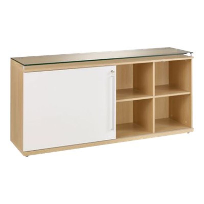 3483600165558-Crédence SLIVER - L160 x H80 x P45 - 1 porte coulissante - Chêne fil et blanc-P_79397487_1-0