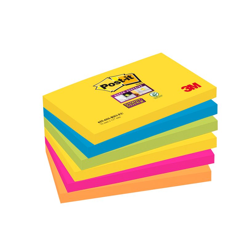 0051141401270-Post-it - 6 Blocs notes Super Sticky Rio - couleurs vives assorties - 76 x 127 mm-P_79399758_1-0