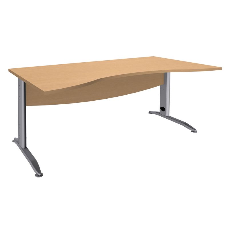 3253310149793-Bureau double vague symétrique IDRA - L180 cm - Pieds aluminium - plateau imitation Hêtre-P_79408608_1-0