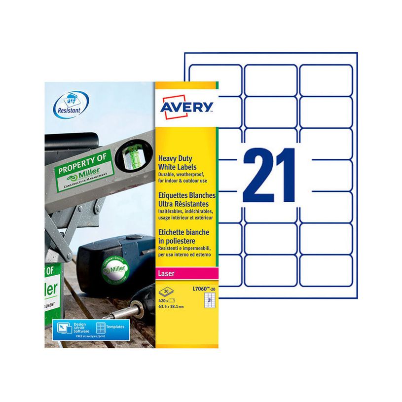 3266550132333-Avery - 420 Étiquettes ultra résistantes blanches - 63,5 x 38,1 mm - Impression laser - r-P_79413461_1-0