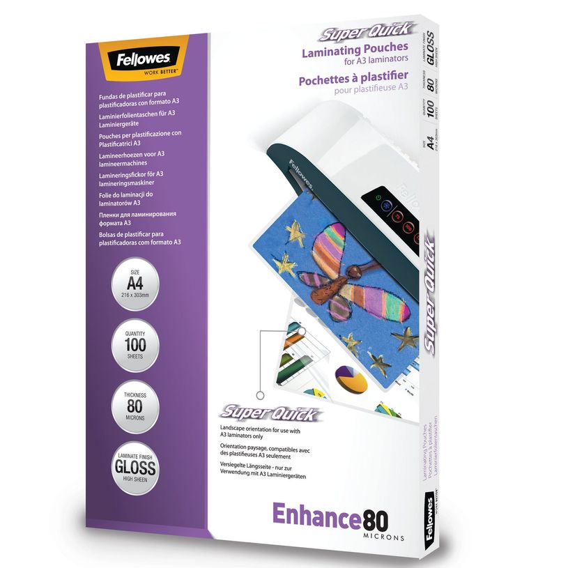 0077511544002-Fellowes - 100 pochettes de plastification A4 (216 x 303 mm) - 80 microns - brillantes-P_79415157_7-1