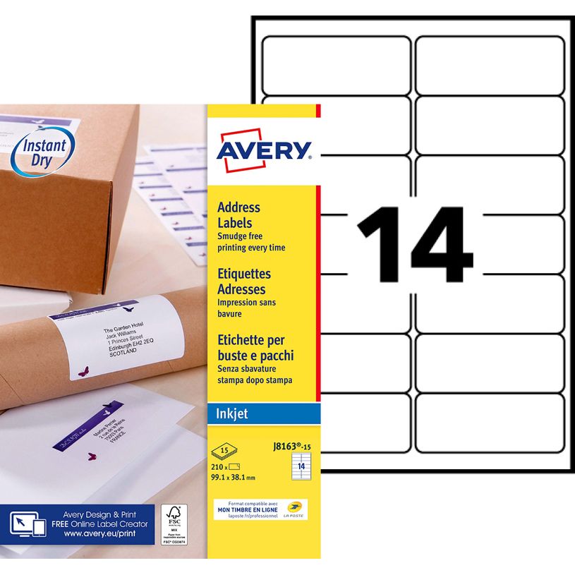5014702086564-Avery - 210 Étiquettes adresse blanches - 99,1 x 38,1 mm - Impression jet d'encre - réf J-P_79423783_1-0