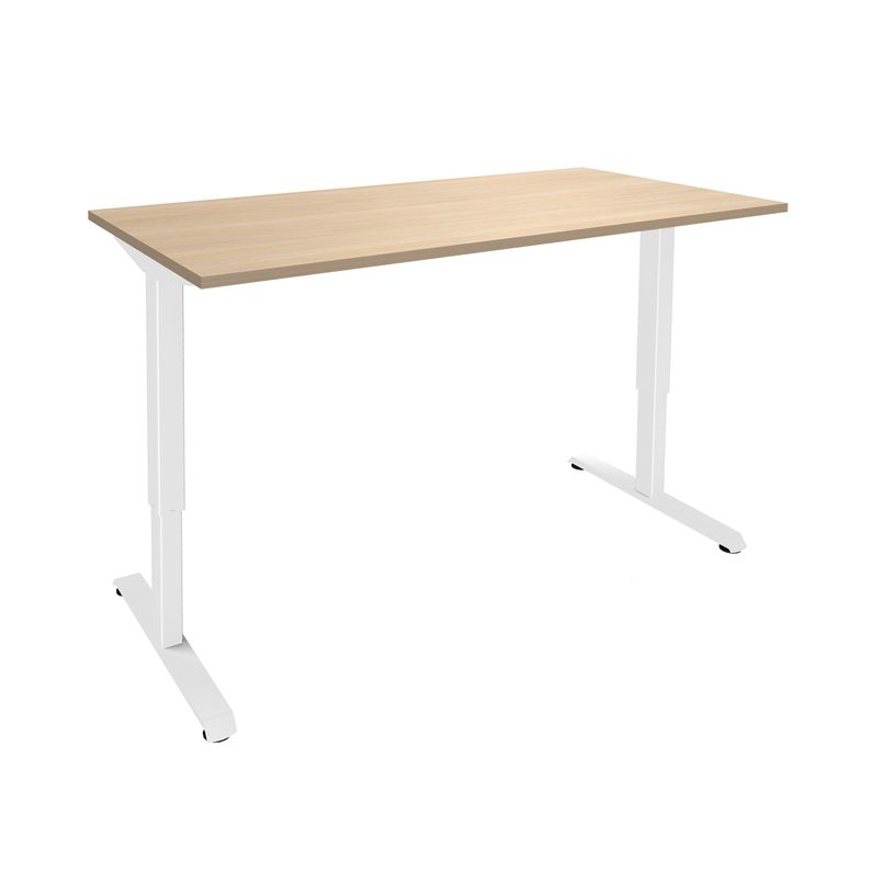 3253310160057-Bureau LEVEL - Bureau éléctrique - L160 - pied blanc - plateau Imitation Chêne clair-P_79429789_1-0