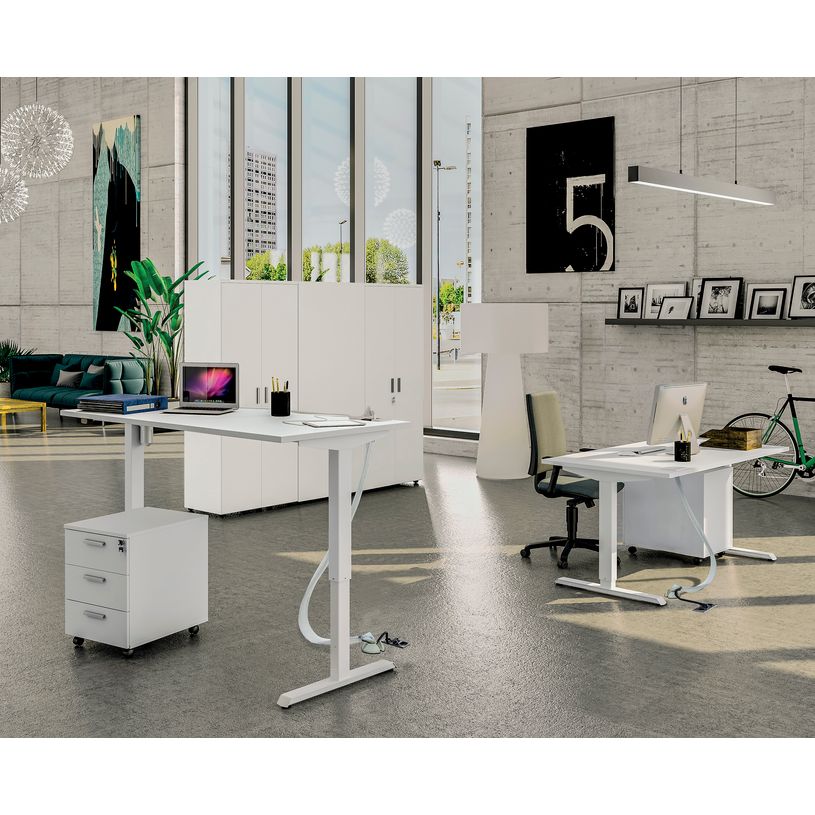 3253310160057-Bureau LEVEL - Bureau éléctrique - L160 - pied blanc - plateau Imitation Chêne clair-P_79429789_2-1