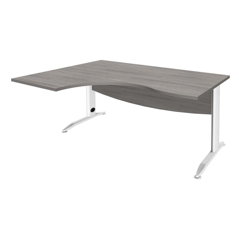 3253310161528-Bureau compact à gauche IDRA - L160 cm - Pieds blanc- plateau imitation Chêne gris (Pieds de renfort obligato-P_79432167_1-0