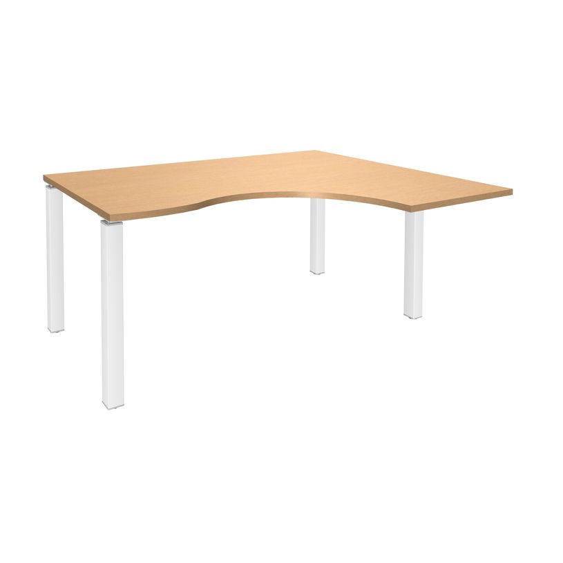 3253310164048-Bureau compact EXPRIM - L160 cm - Retour droite - Plateau imitation Hêtre - Pieds blanc (Pieds de renfort obligato-P_79432285_1-0