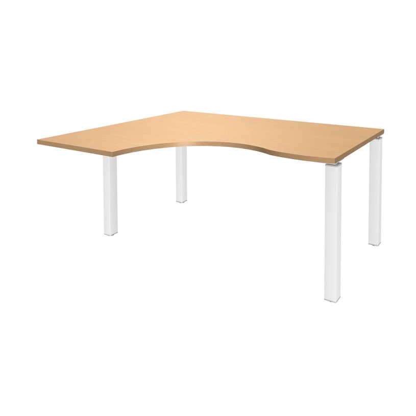 3253310164185-Bureau compact EXPRIM - L160 cm - Retour gauche - Plateau imitation Hêtre - Pieds blanc (Pieds de renfort obligato-P_79432299_1-0