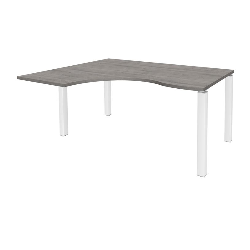 3253310164291-Bureau compact EXPRIM - L160 cm - Retour gauche - Plateau imitation Chêne gris - Pieds blanc (Pieds de renfort obligato-P_79432310_1-0