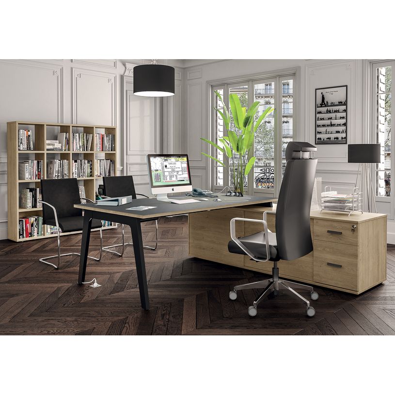 3253310163362-Bureau STEELY Manager - L180 x P100 x H72,5 cm - console retour à droite (2 tiroirs) L200 x P60 x H72,5 cm - pieds carbone - p-P_79432617_3-1
