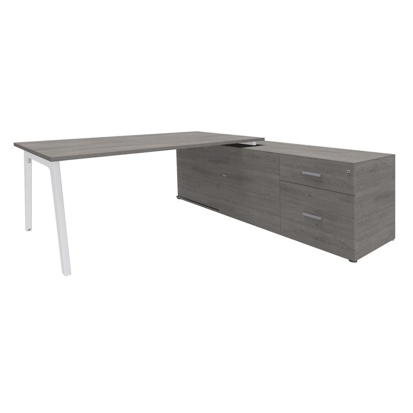3253310163379-Bureau STEELY Manager - L180 x P100 x H72,5 cm - console retour à droite (2 tiroirs) L200 x P60 x H72,5 cm - pieds blanc - -P_79432618_1-0