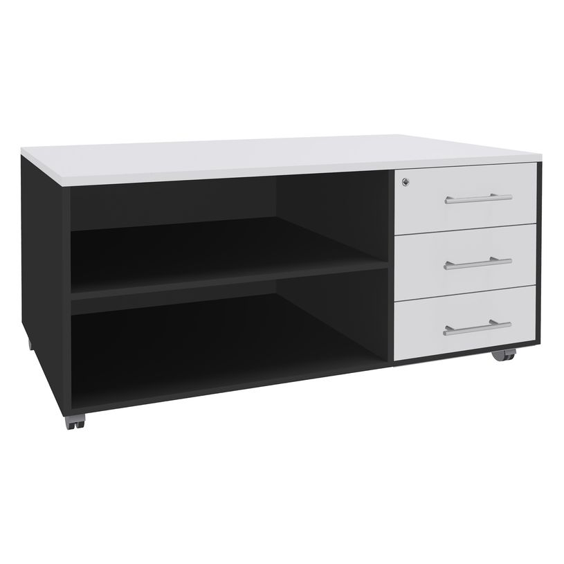 3253310163515-Console mobile LEVEL/STEELY/WOODY- L120 x H63 x P60 cm - 3 tiroirs - coté anthracite - finition -P_79432632_1-0