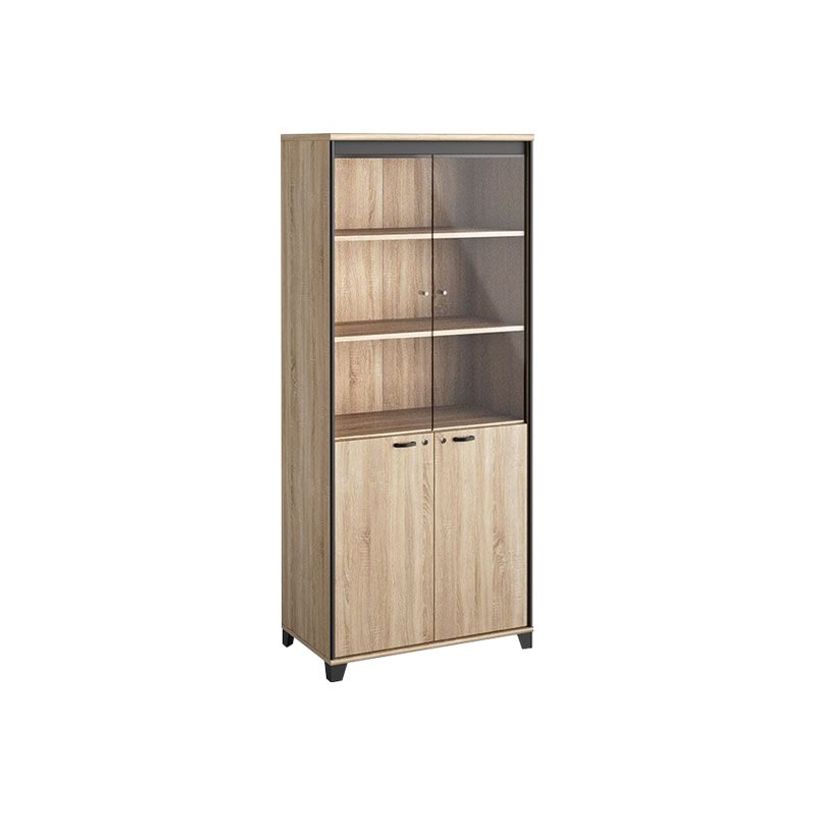 3483600874382-Armoire haute MAMBO - L80 x H187 x P46 - 2 portes vitrées, 2 portes pleines - Chêne Sonom-P_79433390_1-0