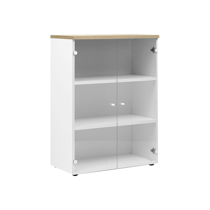 3483600849076-Rangement mi-hauteur YES ! - L80 x H109 x P42 - 2 portes vitrées - Chêne-P_79440894_1-0