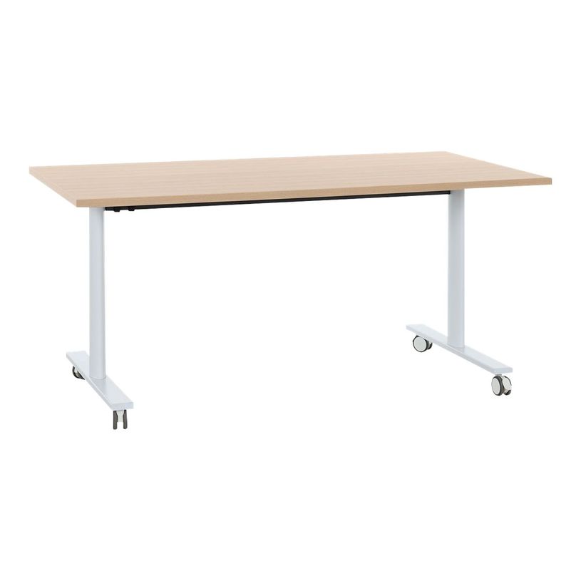 3483600857989-Table de réunion mobile et rabattable YES ! - 160 cm - Pieds blancs - Chêne-P_79440930_1-0