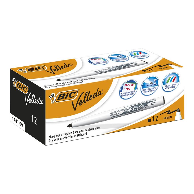3086121741098-BIC VELLEDA 1741 - Pack de 12 marqueurs effaçables - pointe ogive - noir-P_999991514_2-0